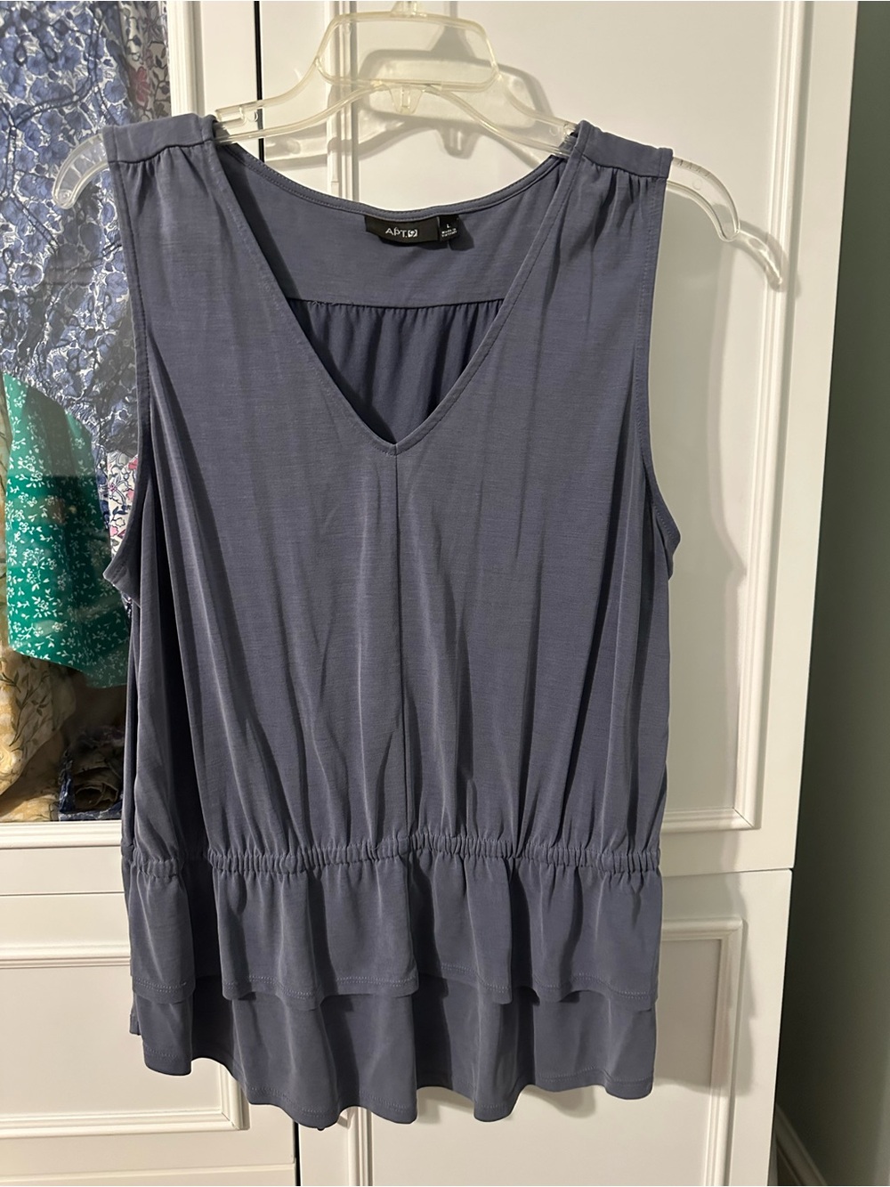 Apt. 9 Slate Blue Sleeveless V-Neck Ruffled Waist Tank